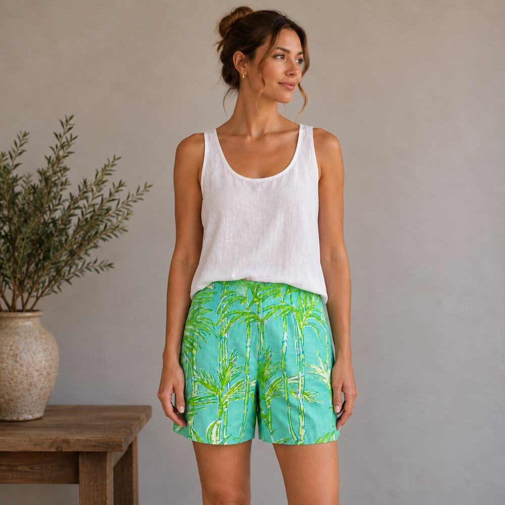 Lilly Pulitzer Green Blue Pink Bamboo Print 9" Bermuda Shorts 4